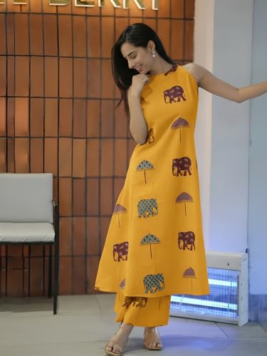 Image of GoSriKi Cotton Co Ord Set for Women | Kurta with Palazzo | Kurti for Woman | Black Printed Ethnic Outfit | Cord Style Dress | Stylish Indian Clothing Office Party Traditional Fashion Look