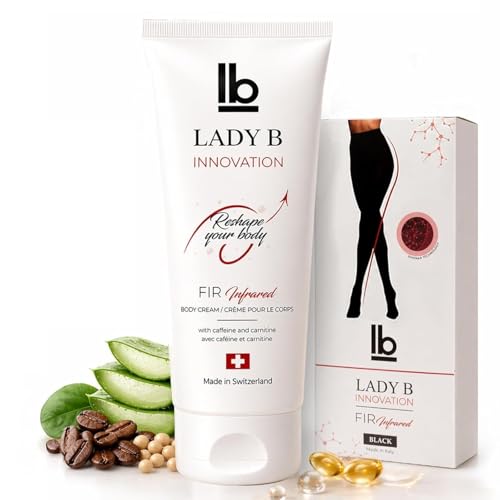 LADY B Firming Anti-Cellulite Body Lotion with Caffeine & Shea Butter – 6.8 Fl Oz Swiss Body Cream + Italian FIR Smartwear 2-in-1 Set, Invisible Shaping for Smooth Tight Skin, Clinically Tested （L/XL）