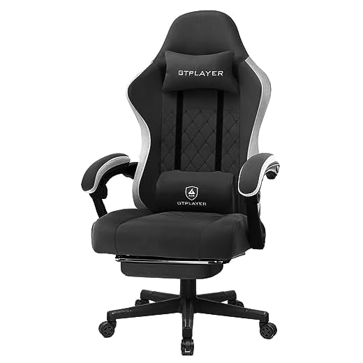 GTPLAYER Gaming Chair Breathable Fabric Office Chair with Pocket Spring Cushion and Linkage Armrests, High Back Ergonomic Computer Chair with Lumbar Support Task Chair with Footrest Black