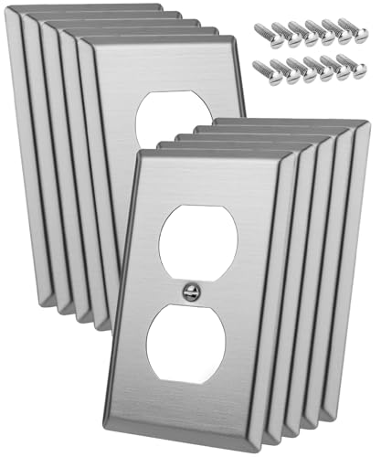 Bates- Metal Duplex Receptacle Wall Plate 4.5 x 2.76/Standard Size 10 Pack Stainless Steel Outlet Covers Wall Plate Electric Outlet Cover Plates