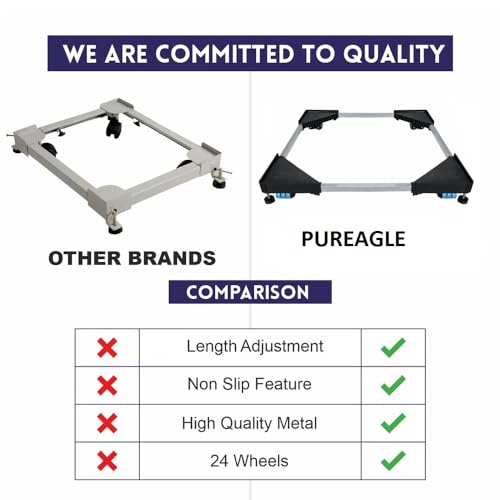 Image of PUREAGLE Stainless Steel Premium Heavy Duty Adjustable 24-Wheel Trolley Stand for Washing Machine (6,7,8,9 kg) - Front & Top Load Compatible, Refrigerator Single & Double Door & Dishwasher |