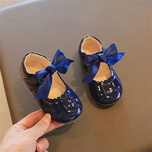Little Boys Cartoon Boots Summer and Autumn Girls Boots Cute Flat Solid Color Round Head Ribbon Bow Hook (Dark Blue, 24)3