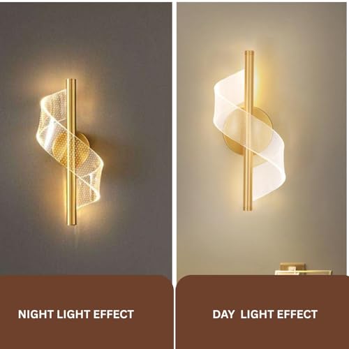 Image of One94Store Cross Border Minimalist Modern LED Wall Lamp (Gold) | Nordic Style Creative Bedside Light | Ultra Bright 3 Color Modes for Bedroom, Living Room & Aisle Background Wall Fixture