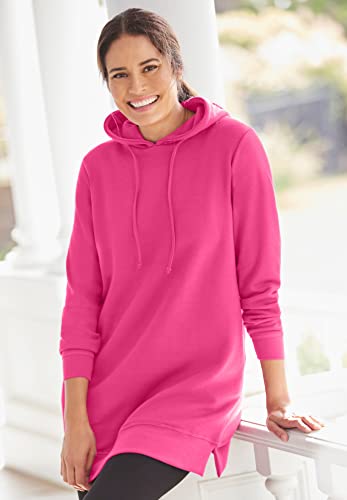 Woman Within Women's Plus Size Longer-Length Fleece Hooded Sweatshirt. - 2X, Sweet Coral Orange #TOP3