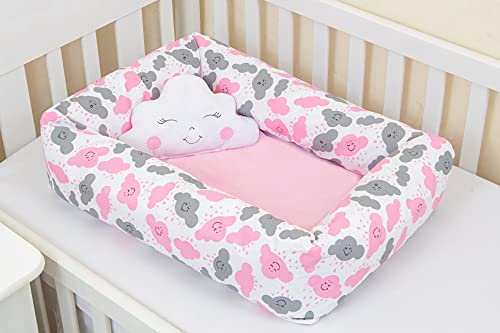 Ninho Redutor De Berço Quadrado Rosa Nuvem Feliz