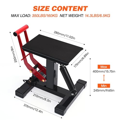 Motorcycle Dirt Bike Stand, Motorcycle Jack Lift Stand with 350 lbs Capacity, Adjustable Height Hoist Table Hydraulic Lift for Dirt Bike Repair, Maintenance, Motor Accessories