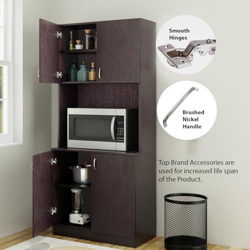 Image of VIKI Furniture | Kitchen Cabinet - 5 Tier Unit with Doors & Open Shelves, Organizer for Kitchen, Bedroom, Hallway & Living Room (Dark Wenge - 40D x 80W x 180H cm) | 1 Year Warranty