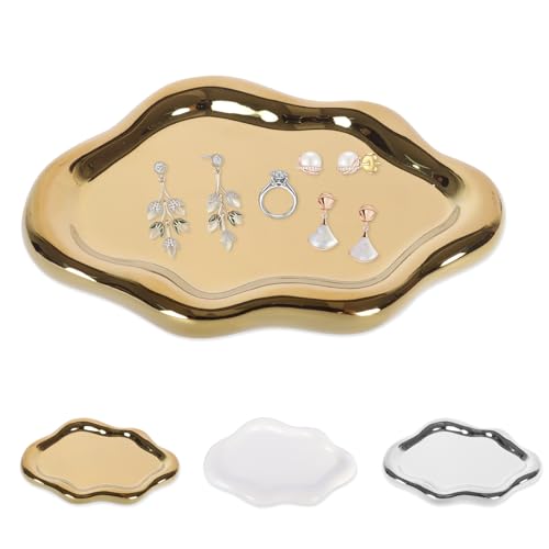 Plliocse Ceramic Jewellery Dish Cloud Jewelry Plate Tray, Small Decorative Plate Ornament for Organiser Keys, Rings, Jewelry, Watch (Gold)