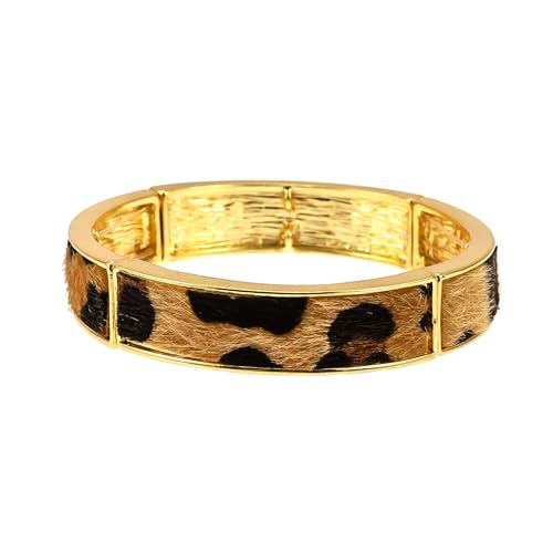 Jewelry Leopard Print Gold Bangle Bracelet for Women, Adjustable Women’s Animal Print Bracelets, Non-Tarnish, Ideal for Stacking and Layering