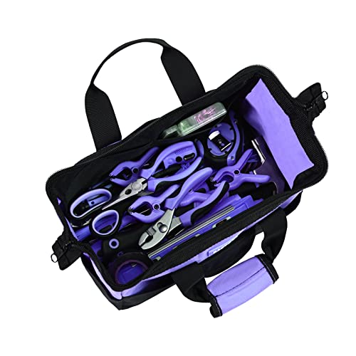 Fastors Purple Tool Bag For Women With 13-Inch Wide Mouth,Tool Bag With 8 Pockets Outside And 2 Pockets Inside(Purple) #TOP6