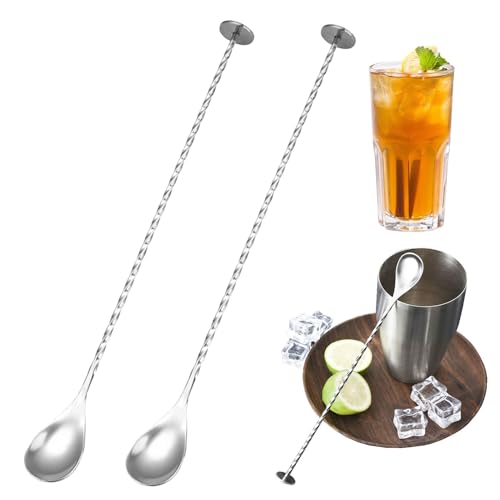 2 Stück Barlöffel,Cocktail Löffel,Cocktaillöffel,30cm Lange Löffel Edelstahl,Probierlöffel,Stampfer,Spiral Designer Longdrinklöffel,Bar...