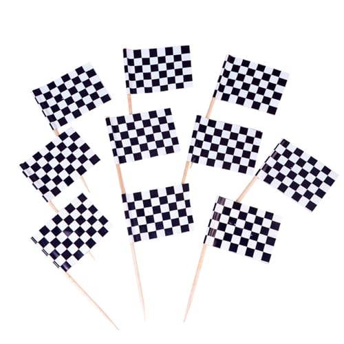 48 Packen Klein Karierte Flagge Cupcake Toppers Schwarz Weiß Renn Flagge Kuchen Dekorationen für Sport Rennen Thema Kinder Geburtstag Party Tortendeko