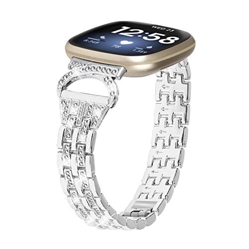 Pulsera compatible con Fitbit Versa 4 con brillo y ajuste metálico miniatura 2