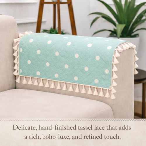 Image of STITCHNEST Printed Quilted Sofa Arm Cover with Tassels | Stylish Hand Rest Protector | Soft & Durable | 18 x 22 Inches