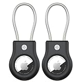 SCALLOP Paquete de 2 soportes para llavero Airtag, con cable de alambre, protección resistente, compatible con Apple Airtag para llavero, llaves, equipaje, color negro