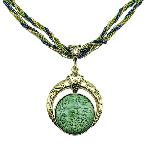 RIXERKOC Collier Rétro Vintage pour Femme, Collier Bohème Turquoise Collier Pendentif en Strass Bijoux Fantaisie Cadeaux pour Fête des mères Saint-Valentin Noël...