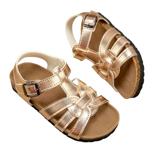 Girls Sandal with Cork Footbed Adjustable Buckle Summer Slides Flip Flops Open Toes Flat for Toddler Little Kid