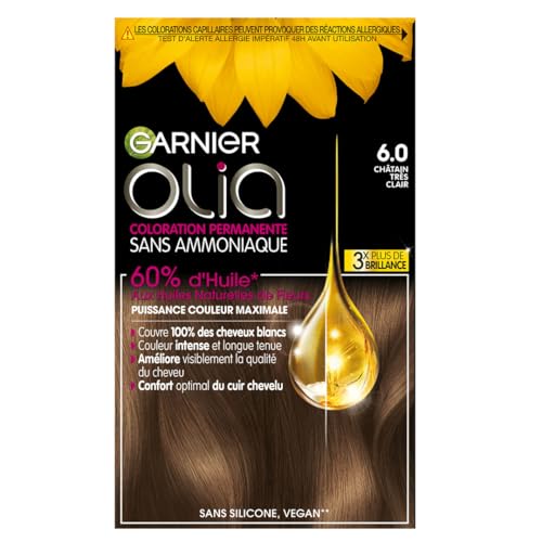 Garnier Coloration Permanente - Sans Ammoniaque - Aux Huiles Naturelles de Fleurs - Châtain Très Clair (6.0) - Olia