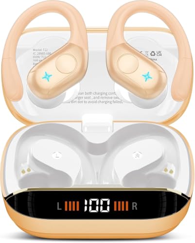 Image of 75H Sports Wireless Earbuds Bluetooth 5.4 Headphones Stereo, Light Brown
