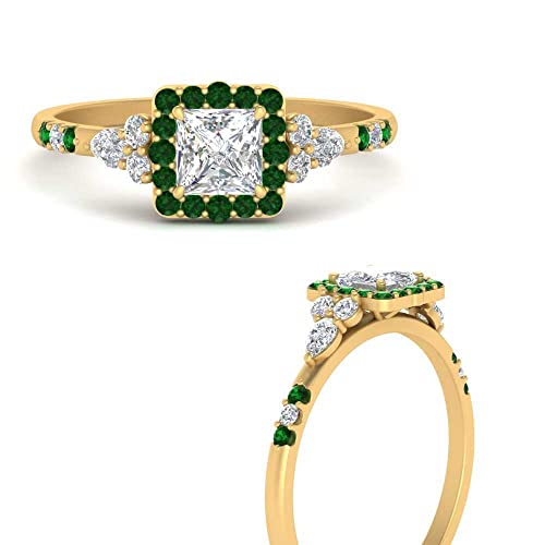 Image of Choose Your Color 14k Yellow Gold Plated Princess Shape Petite Engagement Rings Halo Edwardian Engagement Ring Everyday Wedding Jewelry Handmade Gifts for Wife : US Size 4 to 12