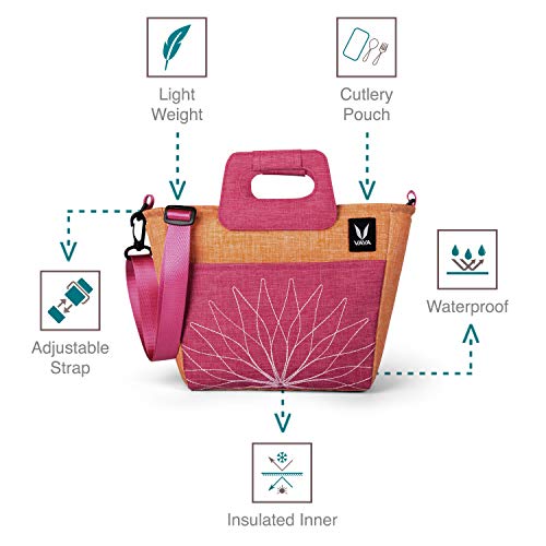 Image of VAYA BentoBag Mini - Insulated LunchBag | Waterproof and with Cutlery Pouch | Easy-to-Carry Lightweight Tote with Zip & Handle | Sling Bag with Adjustable Detachable Nylon Strap | Zesty Orange