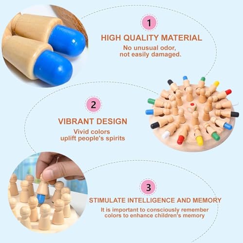 Image of PLUSPOINT Wooden Memory Chess Matching Game +Family Board Games for Kids and Adults, Montessori Preschool Learning Educational Toy for Toddler 3+ Year Old, Birthday Gift for Boy Girl