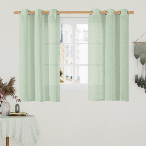 Image of LAMIT Linen Curtains 48 Inch Length 2 Panels, Light Filtering Panels Bronze Grommet Neutral Drapes for Kitchen /Window /Loft Room /Bedroom, 34 x 48 Inch, Fresh Green