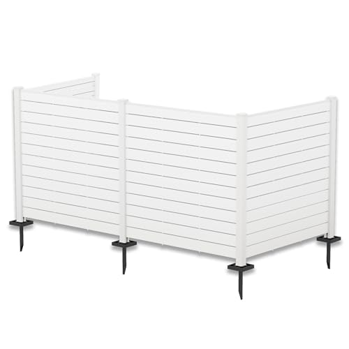 Kozyard 50 W x 48 H Outdoor Privacy Screen with Aluminum Posts Air Conditioner Fence Panels Pool Equipment Enclosure Trash Can Screen Fence Kit for Outside Backyard Patio (White/4Panels)