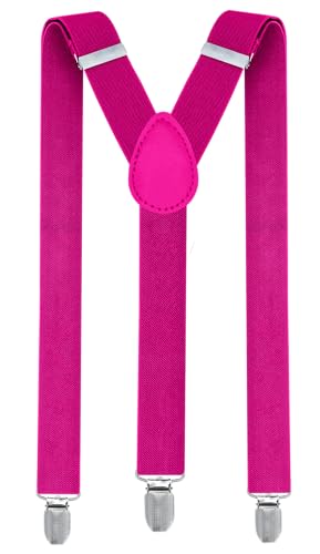 trilece - trilece Pink Suspenders for Boys Kids Girls and Toddlers Baby - Adjustable Elastic 1 inch Wide Y Shape Suspender Strong Clips (6 Years to 5 Feet Tall, Hot Pink)