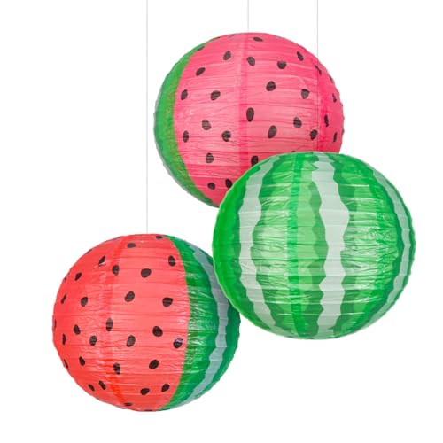 Cadpkler 3 PCS Watermelon Paper Lanterns, 9.8-inch Round Paper Lanterns, Party Decorations, Baby Shower, Birthday Party Decorations