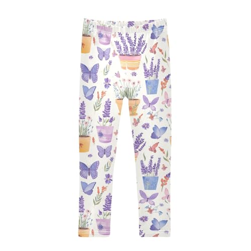 Wusikd Butterflies Lavender Girls' Leggings Toddler Doodles Flower Pots Kids Yoga Pants Dance Active Tights 4T