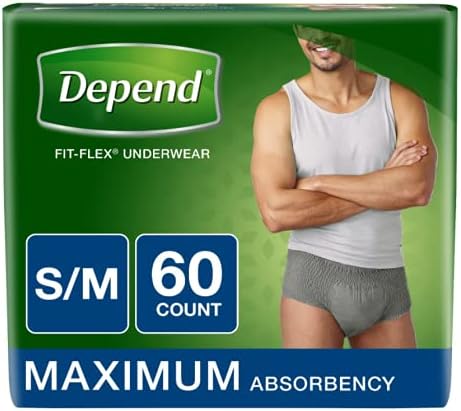 Depend FIT-FLEX Incontinence Underwear for Men, Maximum Absorbency, S/M, Gray (Packaging may vary)