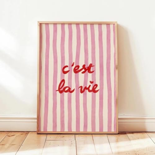 Cuadro decorativo de pared Baibexing con rayas rosas y frase C'Est La Vie para sala de estar