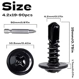 KINETOX 90 sztuk śrub gwintowanych M4.2 x 19mm stal szlachetna 410 – śruby samogwintujące czarne z płaskim łbem do blachy ze stali szlachetnej wł. z bitem PH2 do napraw mebli, mocowania metalu i DIY