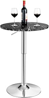 GiantexUK Round Bar Table, Adjustable Height Coffee Table with Non-slip Rubber Ring, 360° Swivel Breakfast Desk for Living Room Dining Room Kitchen Pub Counter (Black)