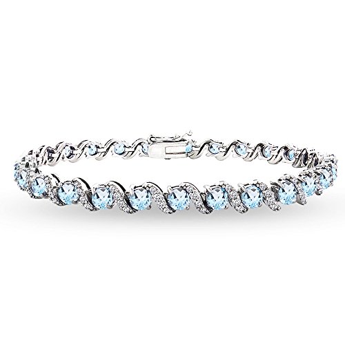 Sterling Silver Genuine, Created or Simulated Gemstone Round S Design Tennis Bracelet for Women, Sterling Silver , Topaz