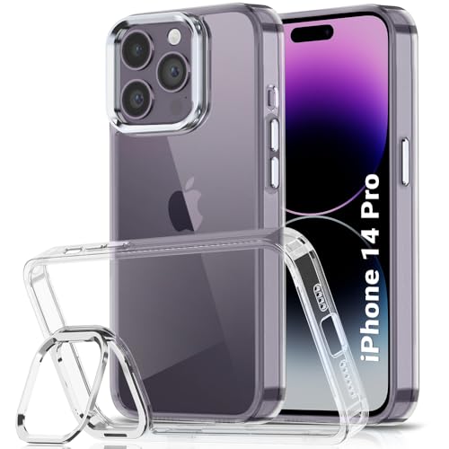 Image of TheGiftKart Hybrid Back Cover Case for iPhone 14 PRO | Built-in Stand | Shockproof Hard Back Case Cover for iPhone 14 PRO (PC & TPU, Clear Back, Transparent Sides)