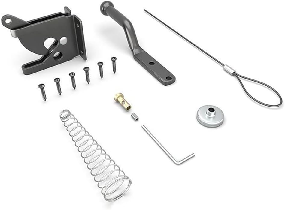 Self Locking Gate Latch Garden Fences, Adjustable Gravity Latch with Cable Pull Kit, Loaded Iron Fastener Wood or, Black Carbon Steel Outdoor Fence Lock