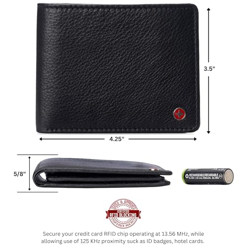 Alpine Swiss Connor Executive Bifold Wallet | Business Passcase for Men | Premium Leather | Dual ID Windows | RFID Blocking | Gift Box Included Soft Nappa Black3