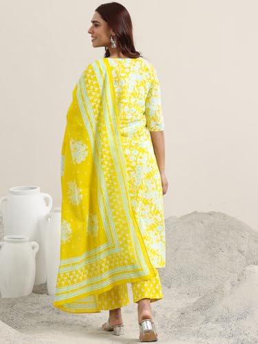 Image of Libas Printed Cotton Straight Kurta With Trouser and Dupatta