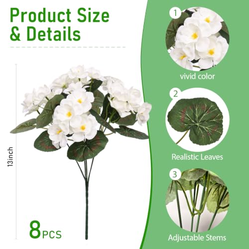 LetuoClips Artificial Geranium Flowers for Outdoors Decoration,6 Bundles Silk White Flower UV Resistant Fake Plants for Front Garden Porch Planter Patio Balcony Yard Indoor Home - image 7