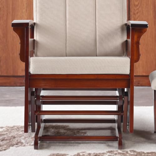 Image of Rocking Chair and Footstool Set Adult Rocking Chair for Nursery Features Solid Wood Base Living Room Rocking Chair Easy Assembly (Beige)