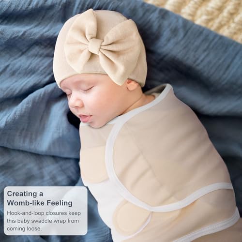 Image of AQOKKA Baby Swaddle Sleep Sacks with Big Bow Hats Cotton Adjustable Swaddle Blankets Wrap Nursery Swaddles for Newborns Boy Girl Infant 0-3 Months