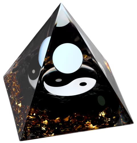 FENGSHUI-CAISHEN Yin Yang Healing Crystal Orgonite Pyramid - Tai Chi with Obsidian Opal Ball - Taiji Reiki Chakra Meditation Desktop Paperweights Decor - Image 3