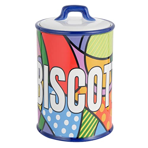Baroni Home Boîte à Biscuits en Céramique Décoré, Pot de Rangement de Cuisine avec Couvercle Hermétique pour Sauver l’Arôme, Pot à Cookies Ligne Pop,...