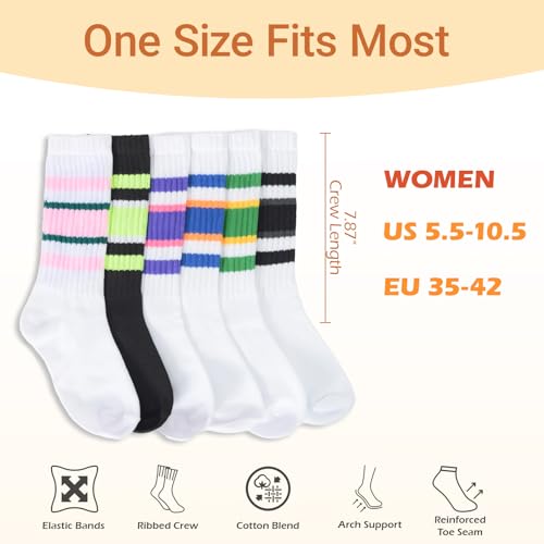 Women Retro Striped Crew Socks, Vintage Knit Mid Calf Rib Tube Slouch Casual Sport Calf Sock2