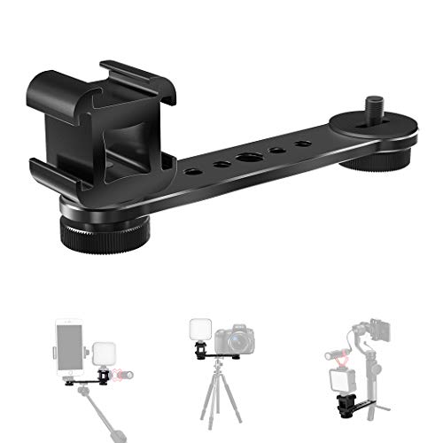 Triple Cold Shoe Extension Bar, KDD Microphone Mount Extension Bar Bracket with 1 4 3 8 Adapter Compatible for GoPro, Gimbal, Tripod, Monopod OSMO Zhiyun Feiyu Stabilizer