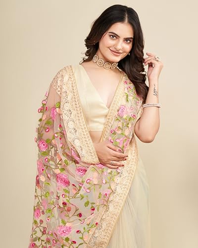 Image of VAIRAGEE Women's Beautiful Soft Net Embroidery Saree With Unstitched Blouse 6079