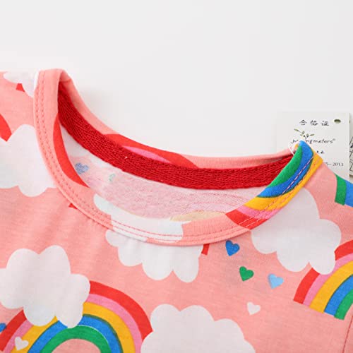 Image of Girls Cotton Long Sleeve Casual Cartoon Appliques Striped Jersey Dresses
