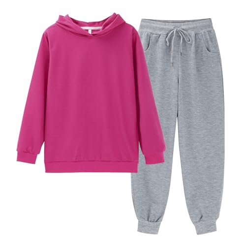 Teen Kids Sweatpants Set 2 Piece Plain Cotton Hoodies Set Boys Girls Pullover Sweatshirts+joggers Pants Sport Outfits